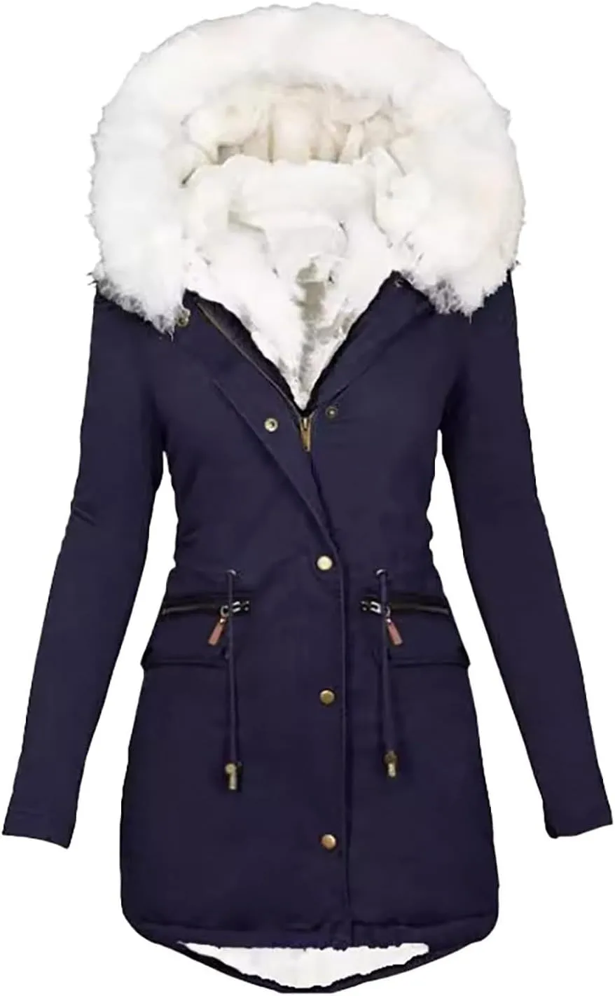 Women's Thickened Down Jacket Jacket with Collar Loose Winter Coat Long-Sleeve Water Resistant Women's Parka Jacket