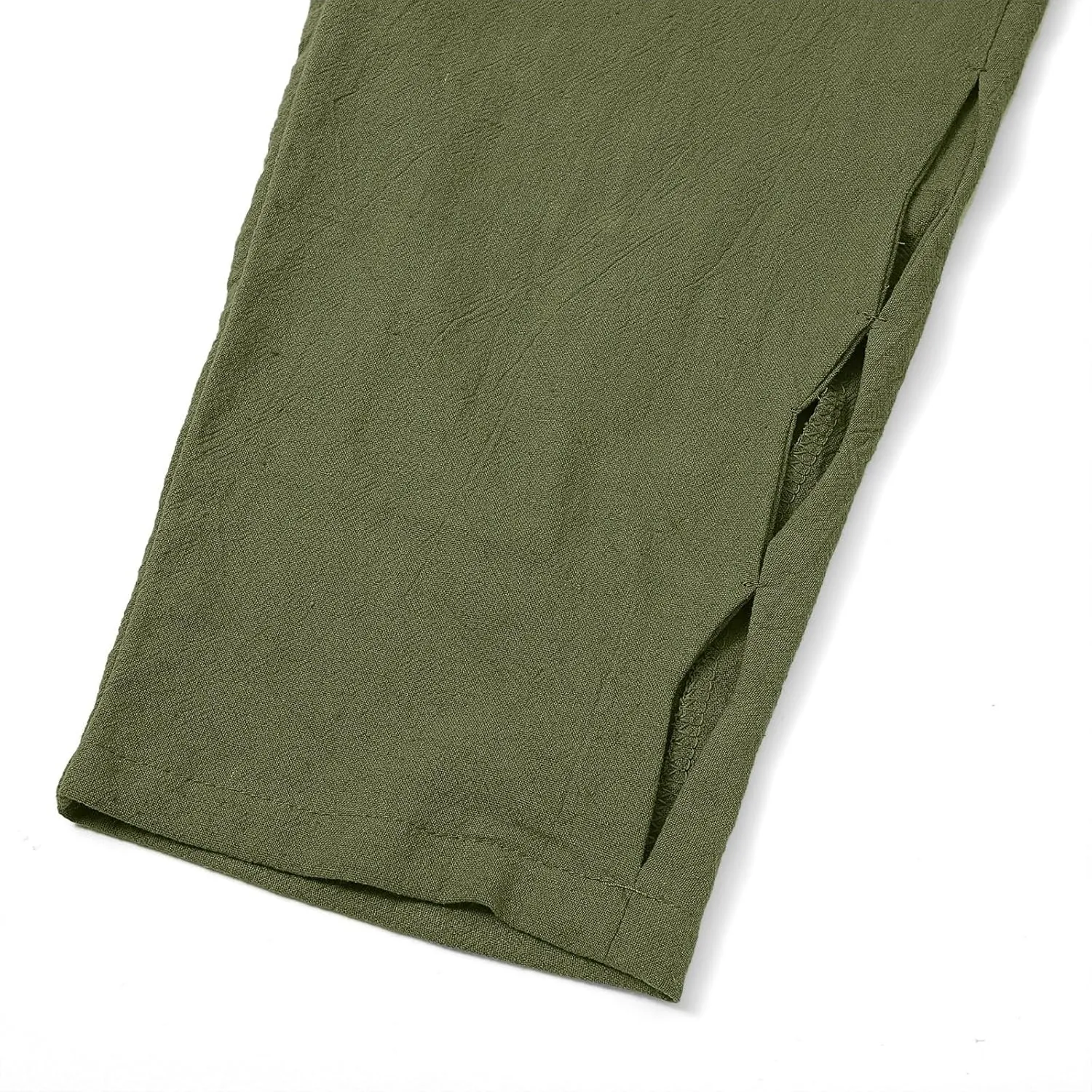Women's Trendy Linen Pants Summer Casual Loose Elastic Waist Lounge Pants Hollow Out Yoga Beach Trousers with Pockets