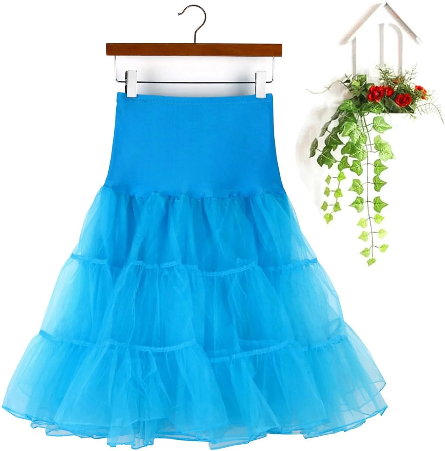 Women's Tulle Petticoat Tulle Midi Knee Length Skirt Adult Puffy Tutu Skirt Underskirts for Cosplay Underskirt