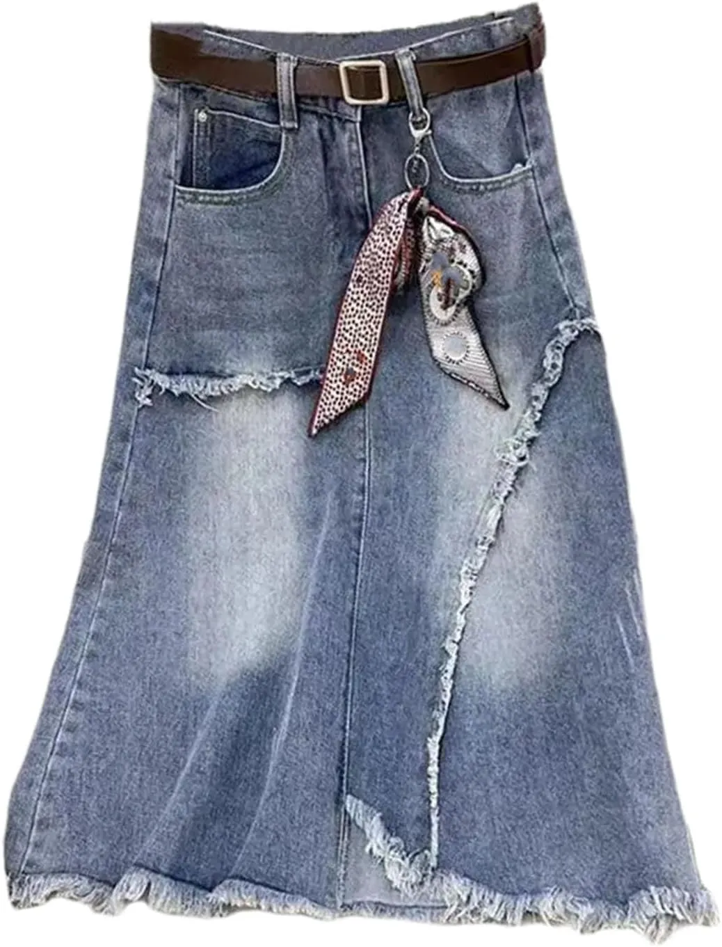 Women's Vintage Tassel A-Line Jeans Skirts High Waisted Casual Slim Denim Skirt