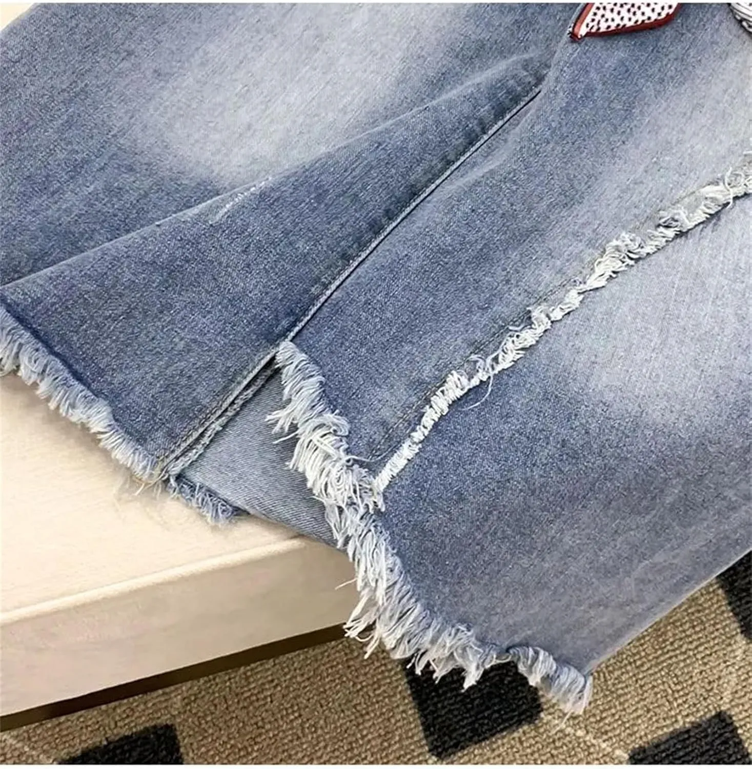 Women's Vintage Tassel A-Line Jeans Skirts High Waisted Casual Slim Denim Skirt