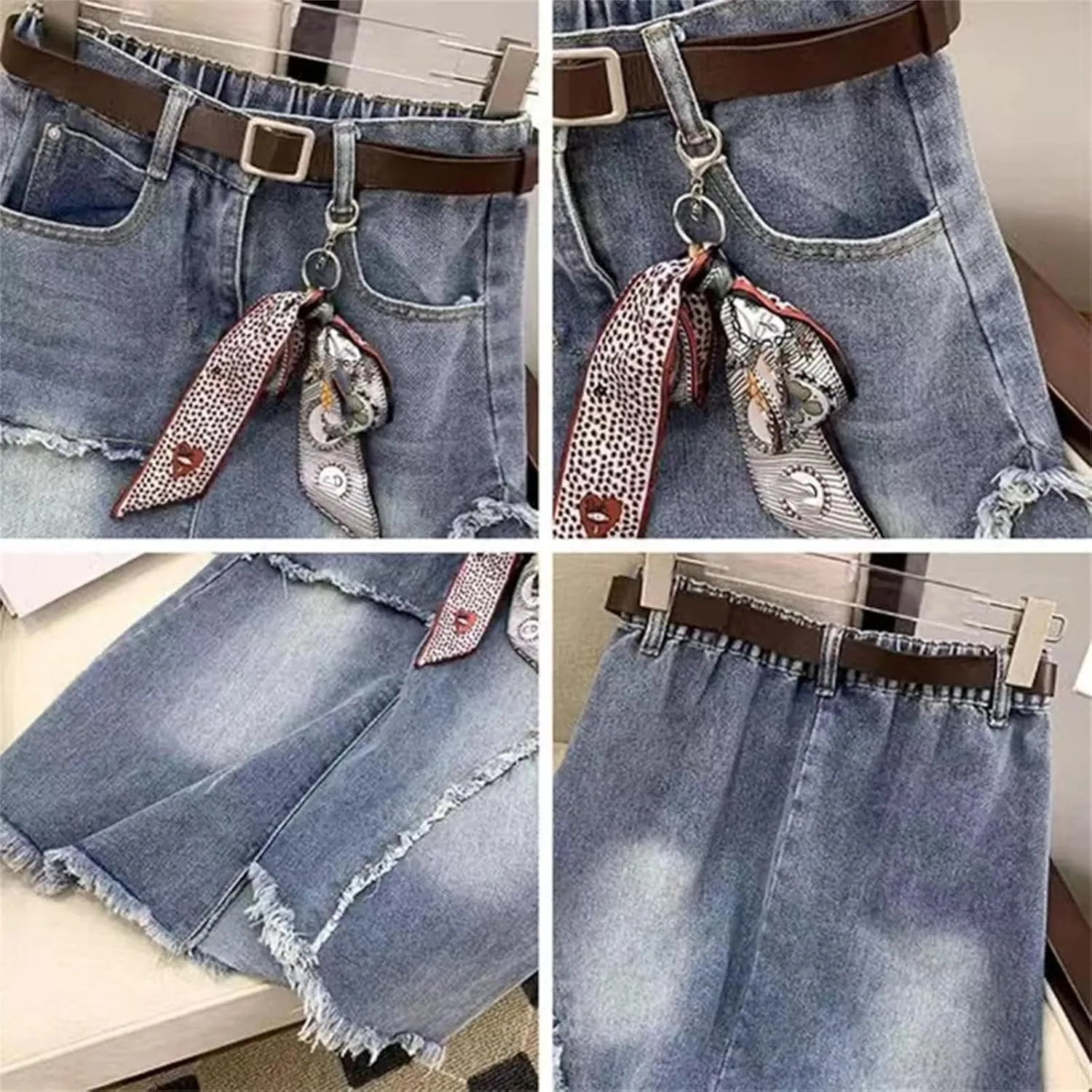 Women's Vintage Tassel A-Line Jeans Skirts High Waisted Casual Slim Denim Skirt