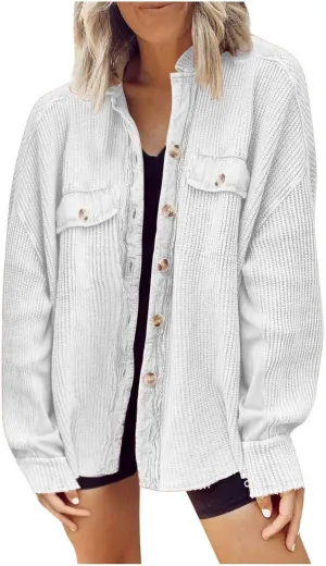 Womens Waffle Knit Button Down Shirts Casual Long Sleeve Shacket Jacket Fall Fashion 2023 Outerwear Jackets Coats