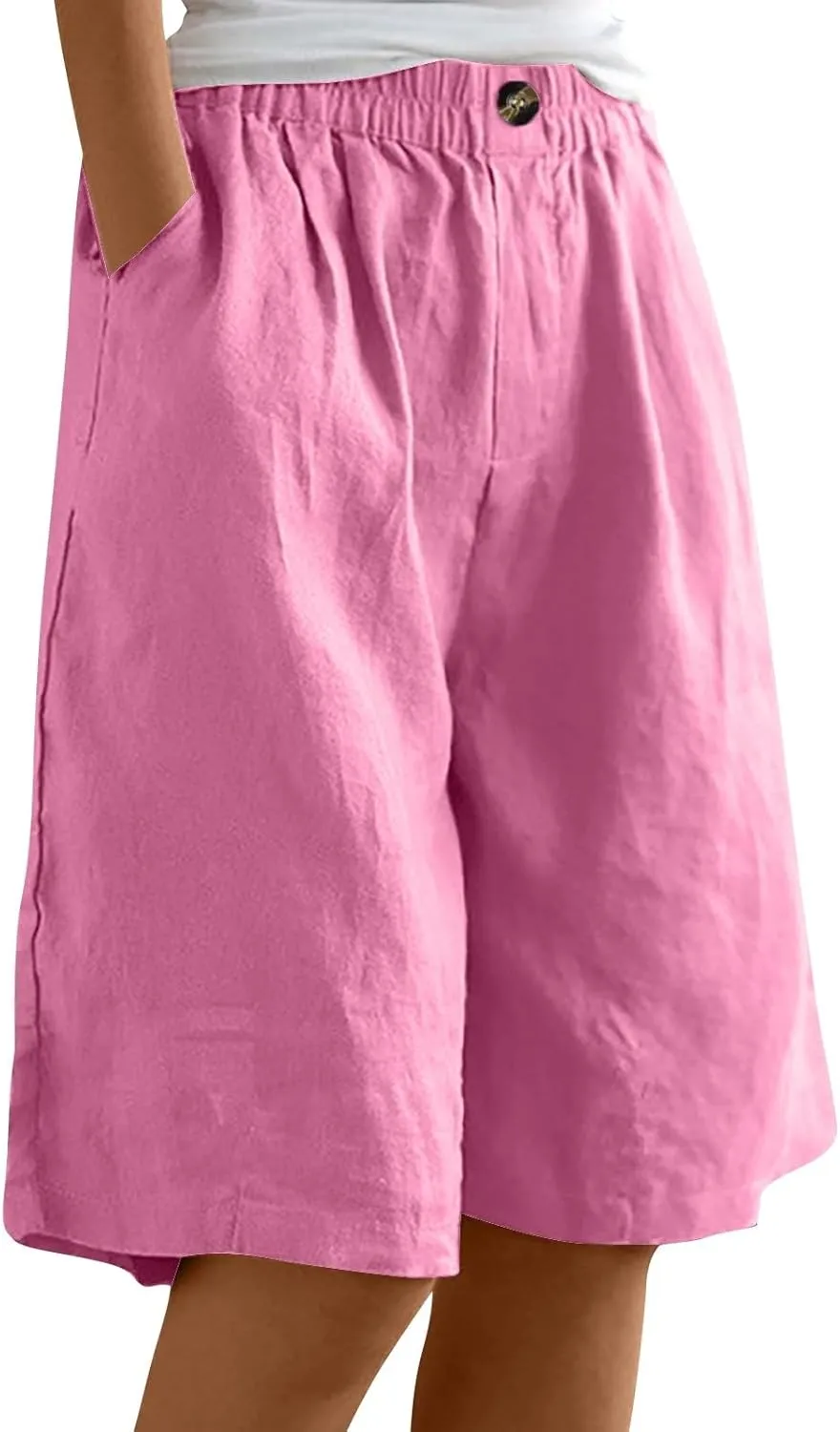 Womens Wide Leg Cotton Linen Shorts Comfy Bermuda Shorts Summer Casual Short Pants Loose Knee Length Shorts