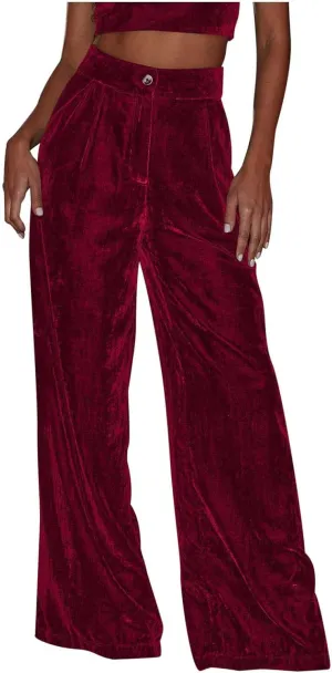 Womens Wide Leg Pants High Waist Corduroy Trousers Fall Winter Suede Button Temperament Elegant Commuting Casual Pant
