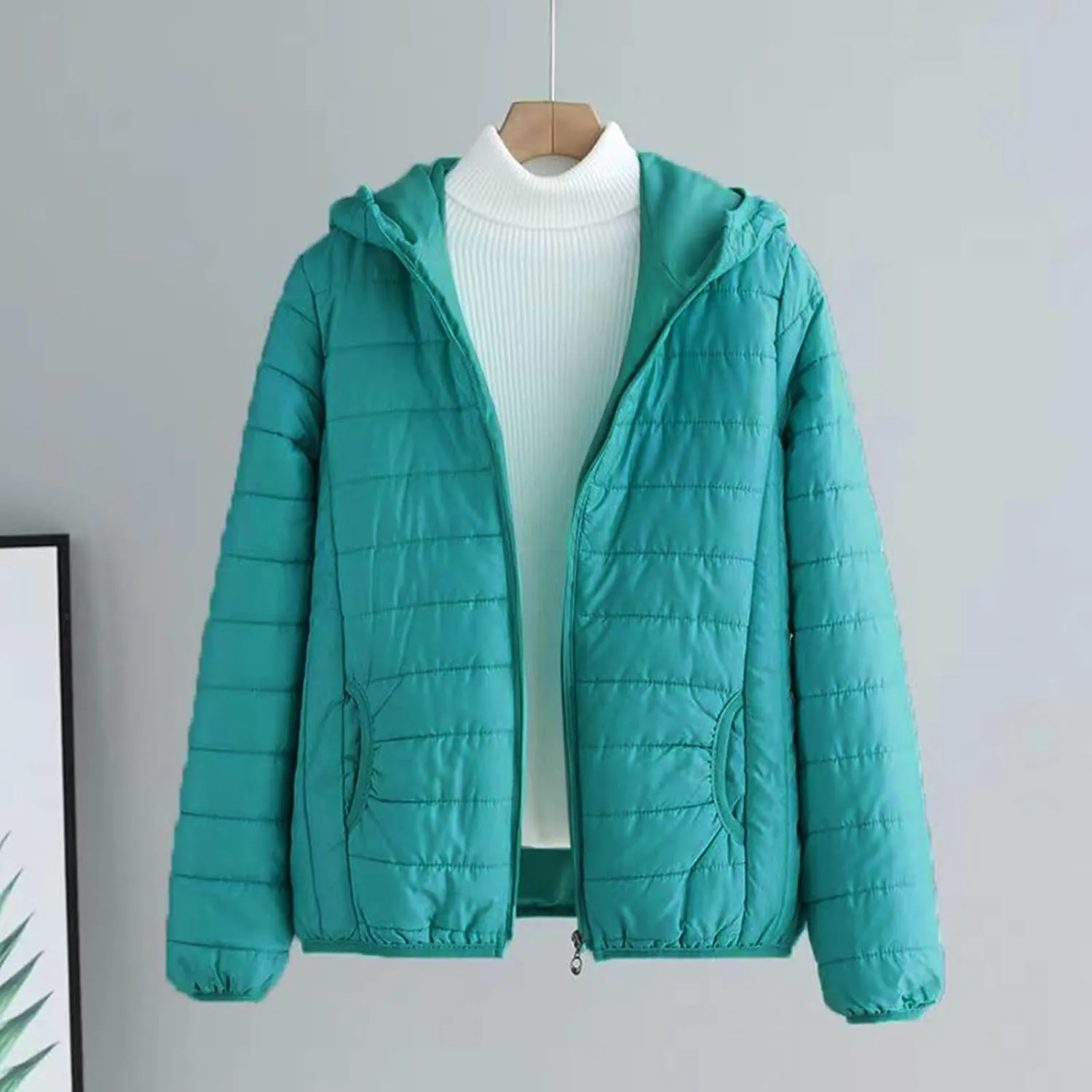 Womens Winter Puffer Jacket Warm Lightweight Hooded Down Coat Casual Solid Long Sleeve Zipper Outwear 2024 Thermal Coat