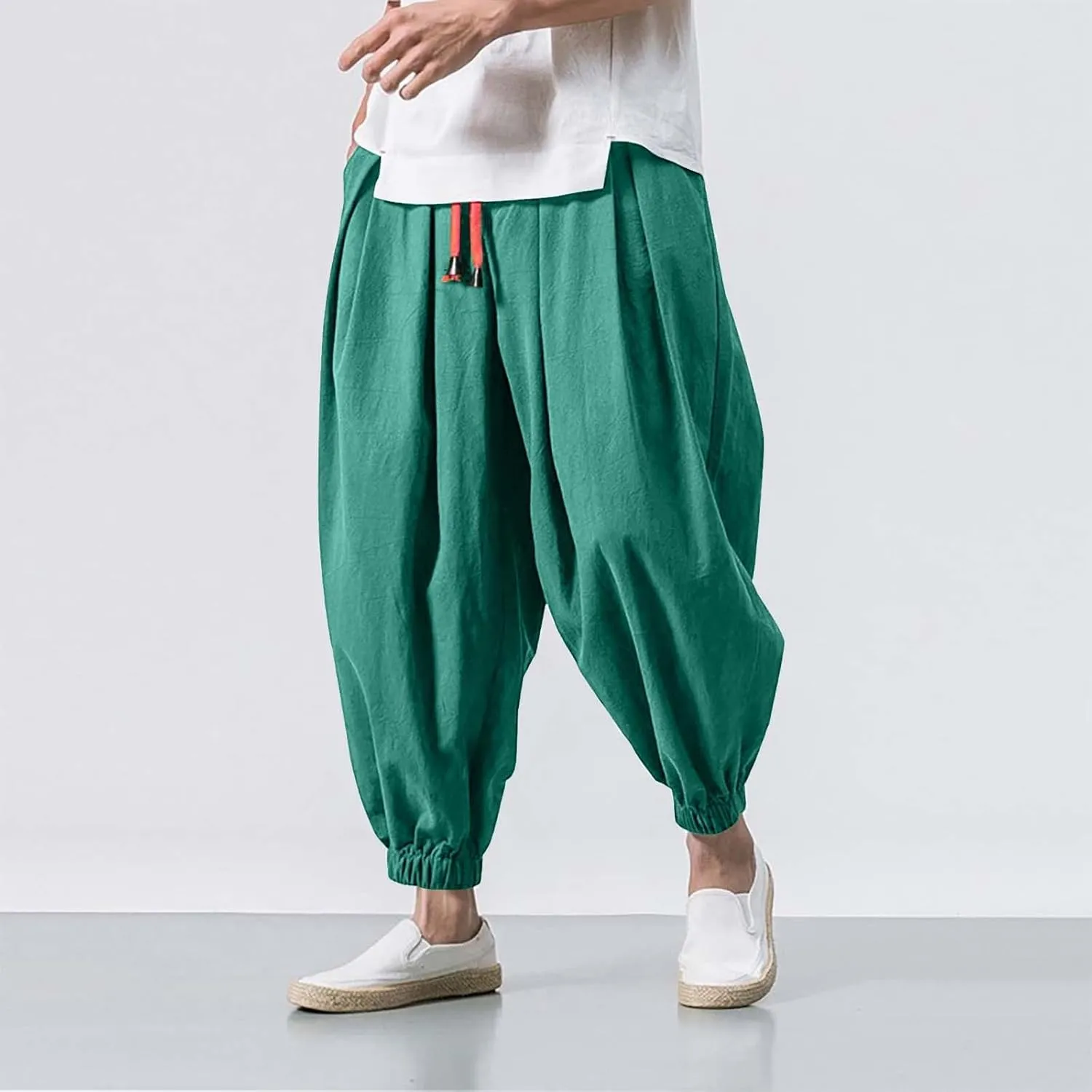 Work Pants for Men Loose Big Trousers Lace Straps Side 4 Pockets Casual Sports Trousers Suit Pants for Men