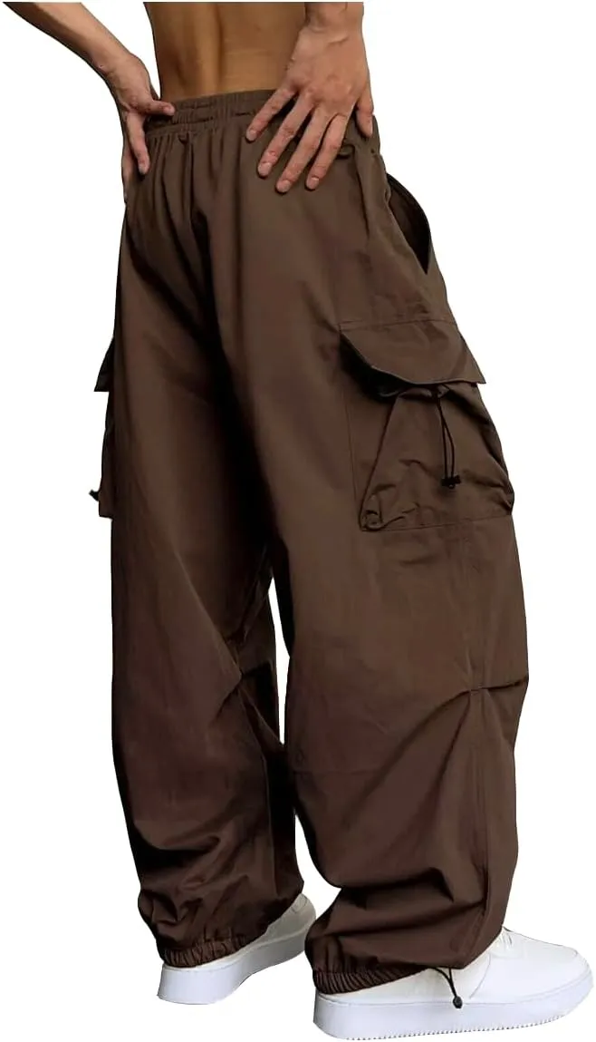 WZIKAI Men's Baggy Cargo Pants Casual Parachute Cargo Pants Loose Fit Hip Hop Harem Pants with Pockets