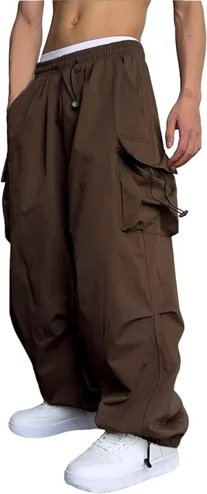 WZIKAI Men's Baggy Cargo Pants Casual Parachute Cargo Pants Loose Fit Hip Hop Harem Pants with Pockets