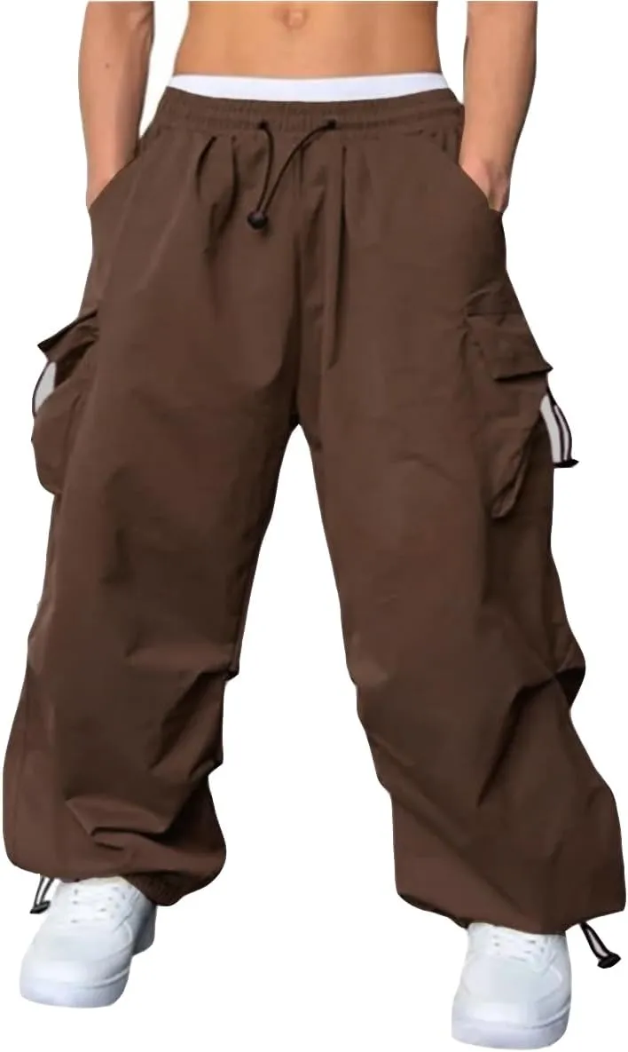 WZIKAI Men's Baggy Cargo Pants Casual Parachute Cargo Pants Loose Fit Hip Hop Harem Pants with Pockets
