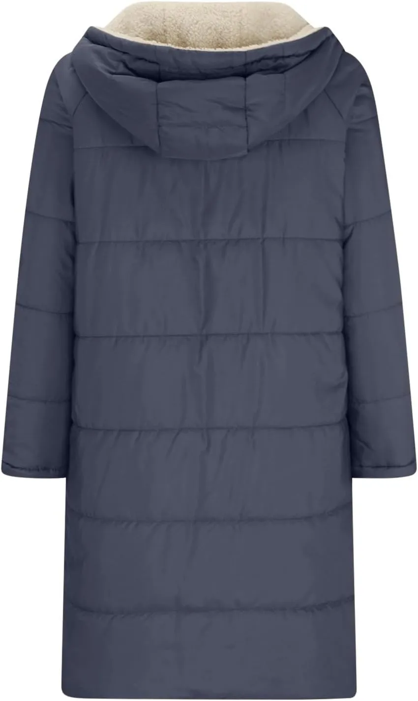 XUNRYAN Womens Winter Sherpa Puffer Jackets Zip Up Long Parka Quilted Lightweight Down Coat Fleece Lined Outdoor Anorak Hood