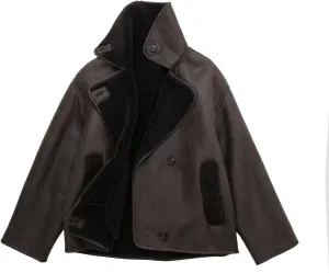 Y2K Aesthetic Leather Jackets for Women Winter Insulated Warm Coats Casual Loose Outerwear Fur Inside Long Sleeve Tops
