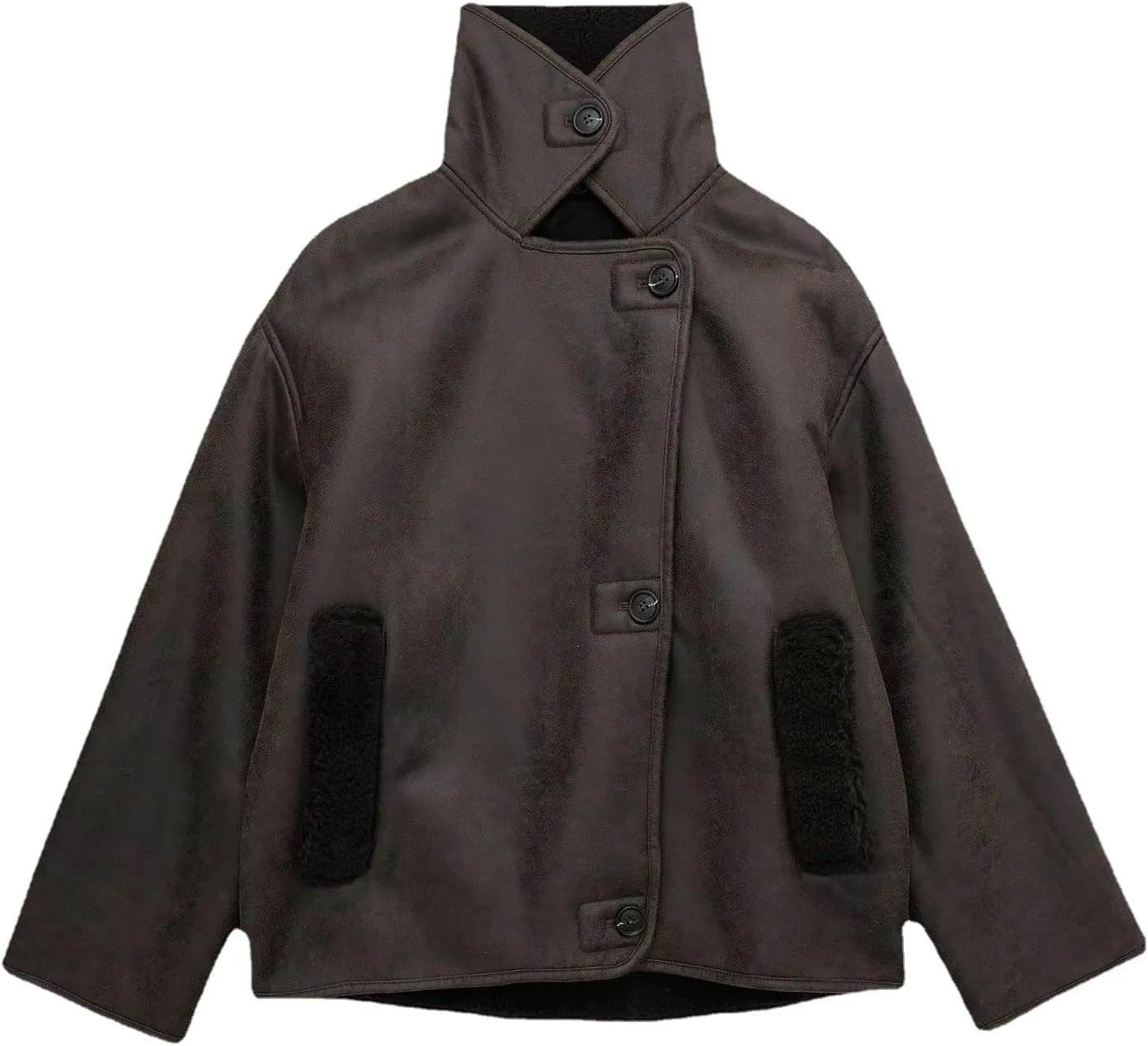 Y2K Aesthetic Leather Jackets for Women Winter Insulated Warm Coats Casual Loose Outerwear Fur Inside Long Sleeve Tops