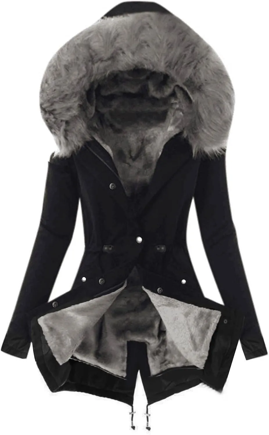 YRAETENM Women's Winter Coats Winter Sherpa Lined Faux Fur Mid Long Parkas Anoraks Thicken Warm Hooded Military Jacket Coats