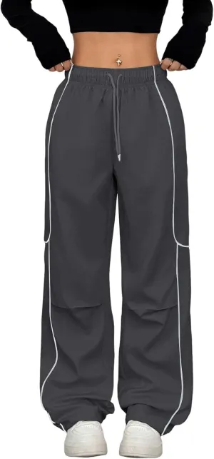 ZAFUL Parachute Pants for Women Sweatpants Y2K Contrast Pipping Cargo Trousers Jogger Pants with Pockets