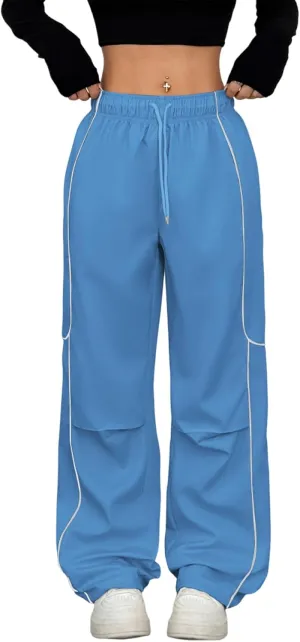 ZAFUL Parachute Pants for Women Sweatpants Y2K Contrast Pipping Cargo Trousers Jogger Pants with Pockets