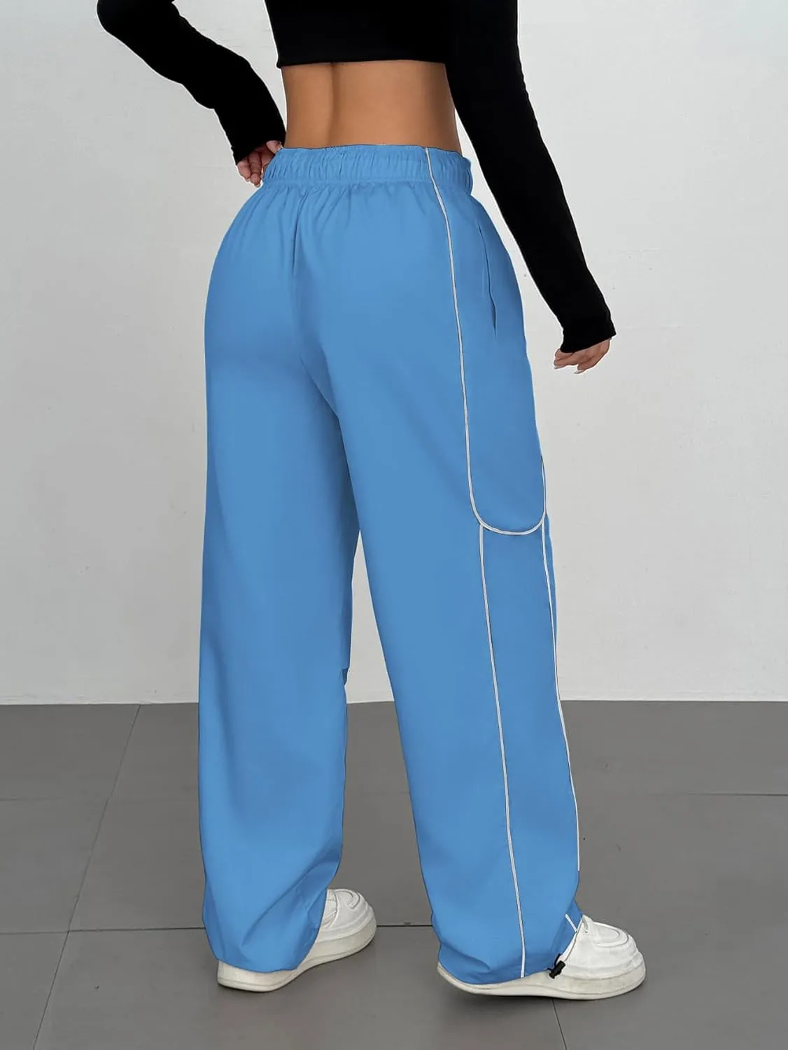 ZAFUL Parachute Pants for Women Sweatpants Y2K Contrast Pipping Cargo Trousers Jogger Pants with Pockets