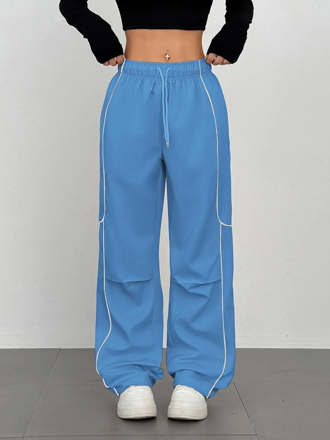 ZAFUL Parachute Pants for Women Sweatpants Y2K Contrast Pipping Cargo Trousers Jogger Pants with Pockets