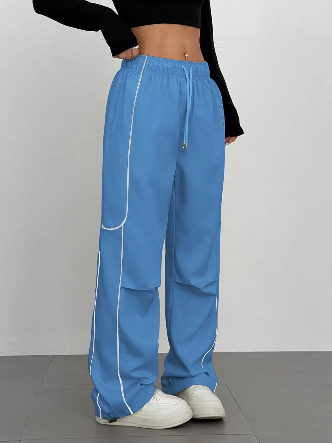 ZAFUL Parachute Pants for Women Sweatpants Y2K Contrast Pipping Cargo Trousers Jogger Pants with Pockets