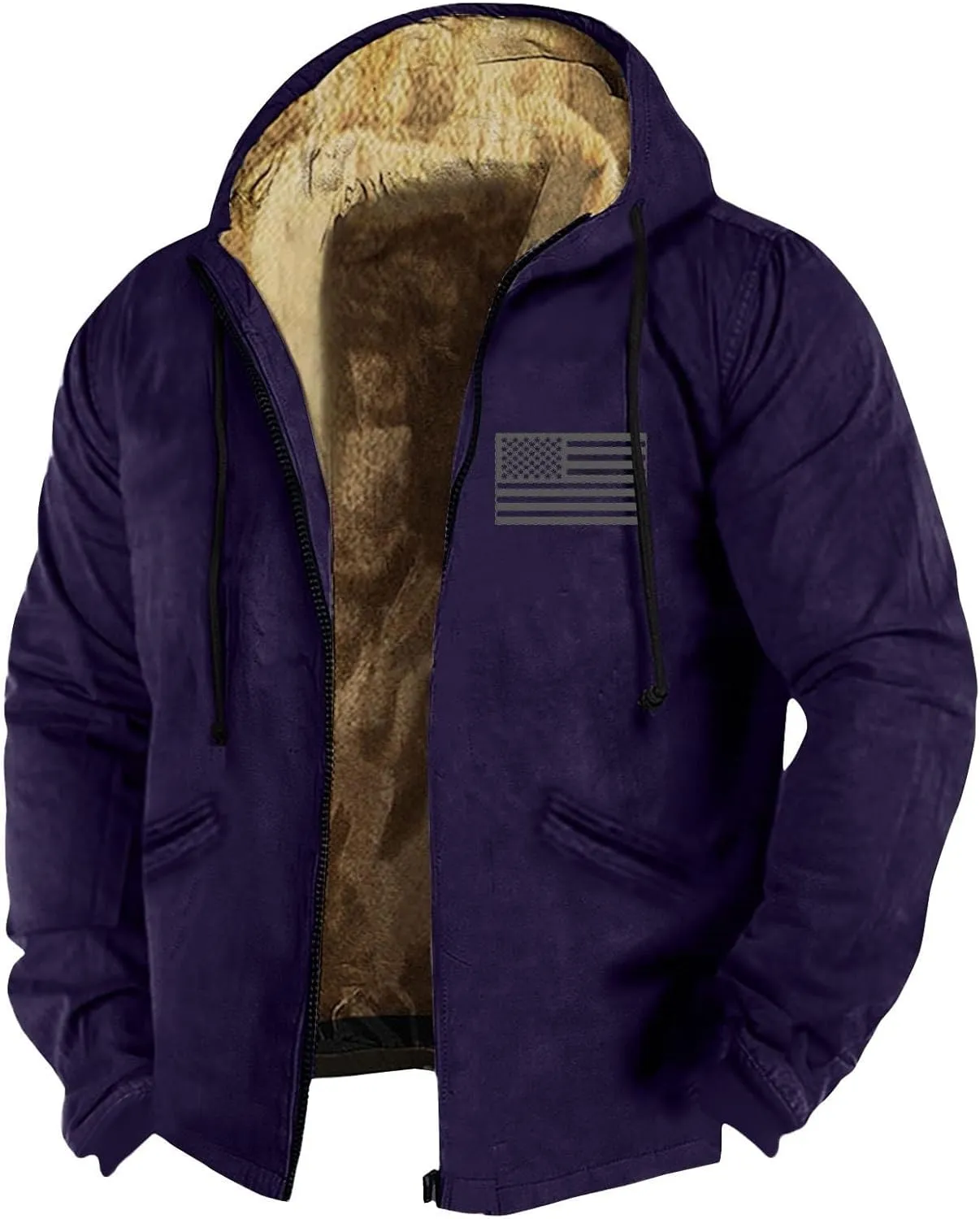 ZEFOTIM Fleece Lined Jacket Men Oversized Tall and Big Work Winter Coat Men with Hood Plus Size Plain Casual Hoodie