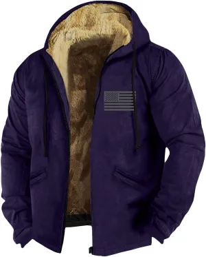 ZEFOTIM Fleece Lined Jacket Men Oversized Tall and Big Work Winter Coat Men with Hood Plus Size Plain Casual Hoodie