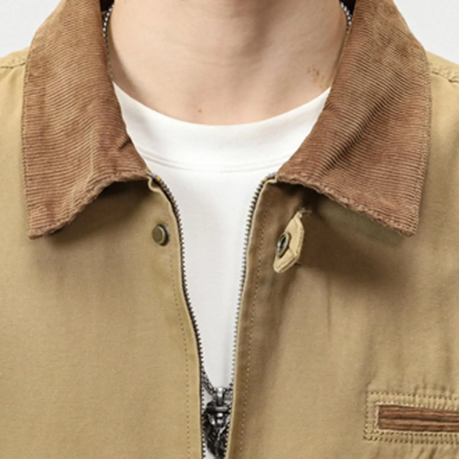 Zeiyignr Men's Lightweight Trucker Jacket Casual Cotton Work Jackets Turn-Down Collar Cargo Jacket Full Zip Coat with Pockets