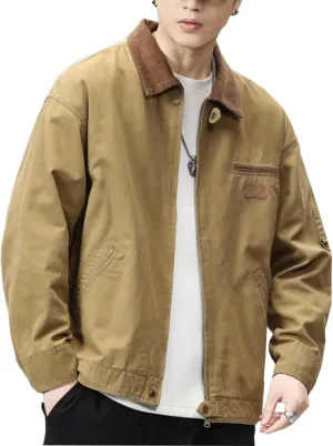 Zeiyignr Men's Lightweight Trucker Jacket Casual Cotton Work Jackets Turn-Down Collar Cargo Jacket Full Zip Coat with Pockets