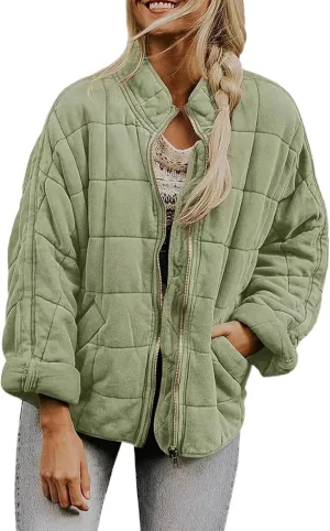 Zip Up Women's Diamond Quilted Jackets Warm Winter 2023 Western Quilted Coats Classic Long Sleeve Cotton Padded Down