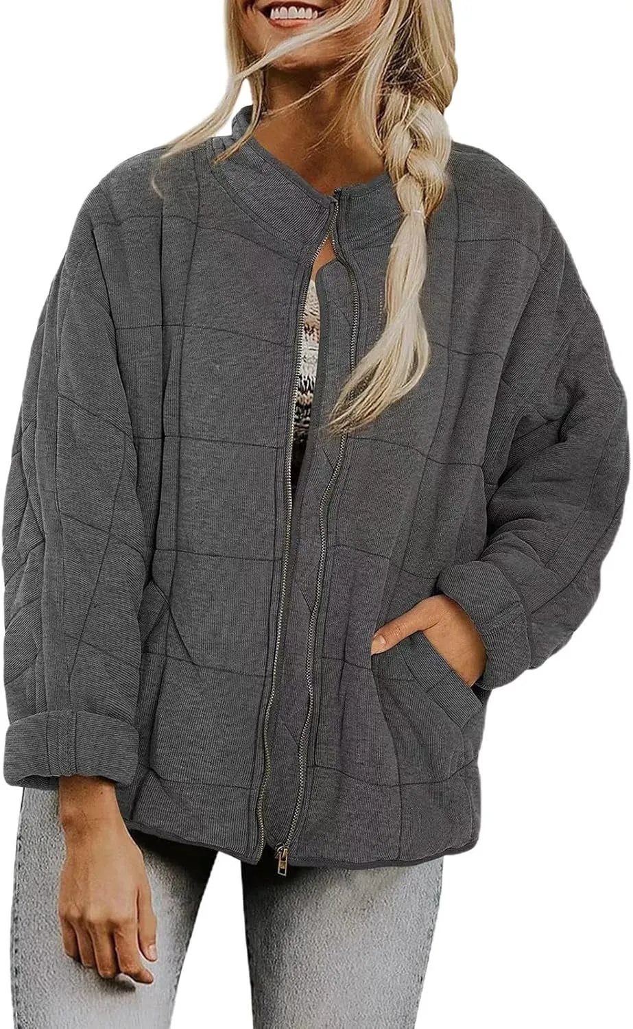 Zip Up Women's Diamond Quilted Jackets Warm Winter 2023 Western Quilted Coats Classic Long Sleeve Cotton Padded Down