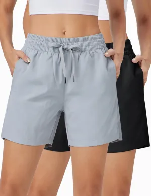ZUTY 2 Pack 5" Womens Athletic Shorts Basic Running Shorts Lightweight Quick Dry Gym Workout Shorts with Pockets