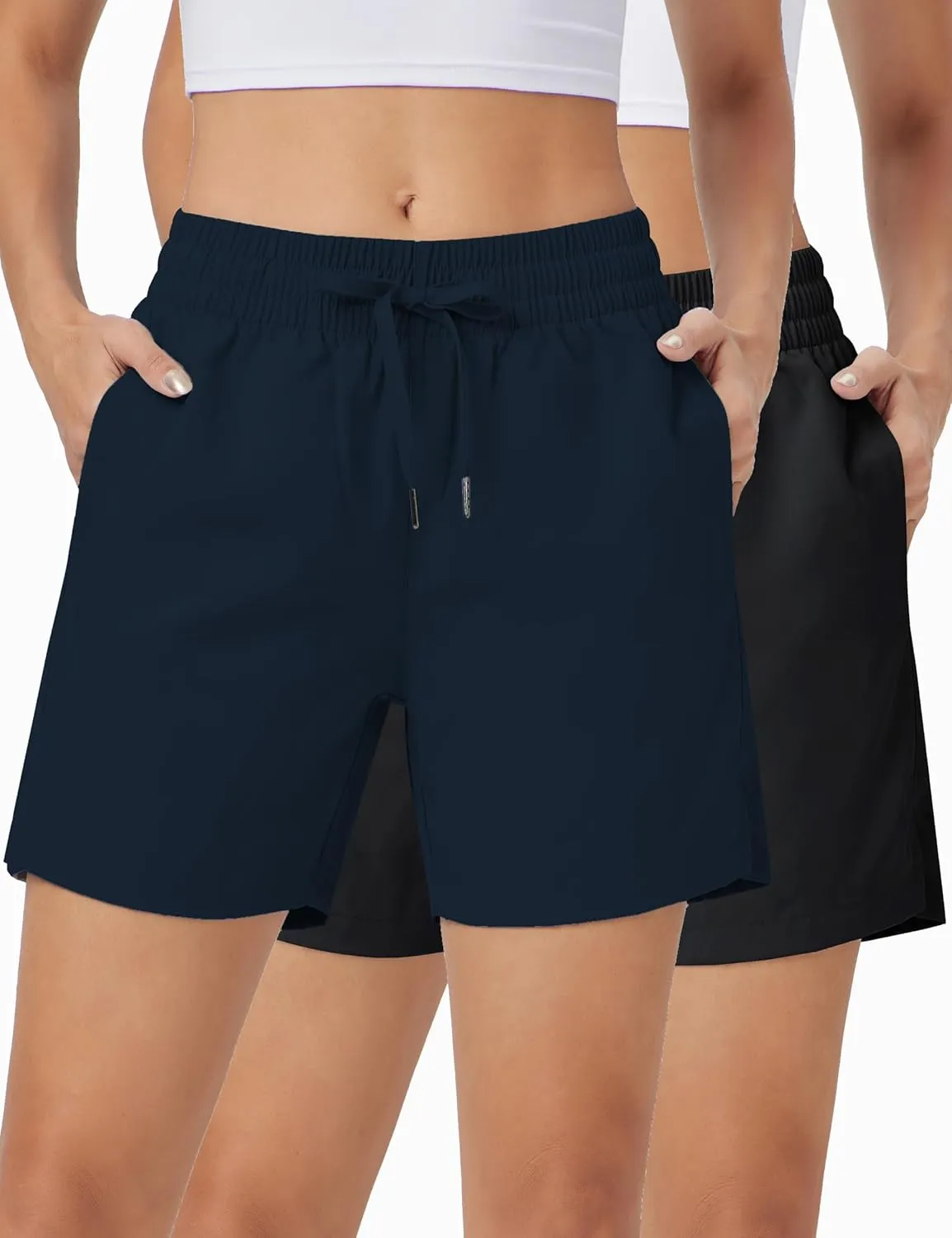 ZUTY 2 Pack 5" Womens Athletic Shorts Basic Running Shorts Lightweight Quick Dry Gym Workout Shorts with Pockets