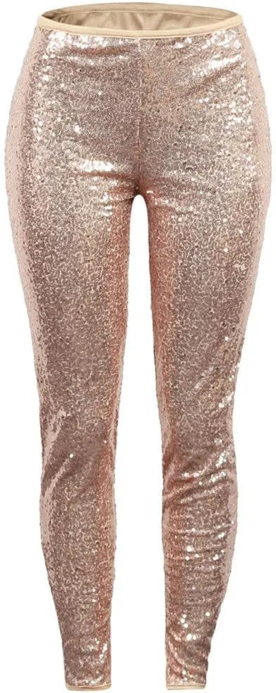 ZYXTIM Women's Shiny Sequin Petite Pants High Waist Stretchy Casual Hip Hop Club Wear Straight Leg Plus Size Pencil Pant