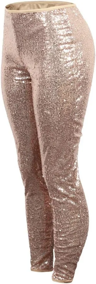 ZYXTIM Women's Shiny Sequin Petite Pants High Waist Stretchy Casual Hip Hop Club Wear Straight Leg Plus Size Pencil Pant
