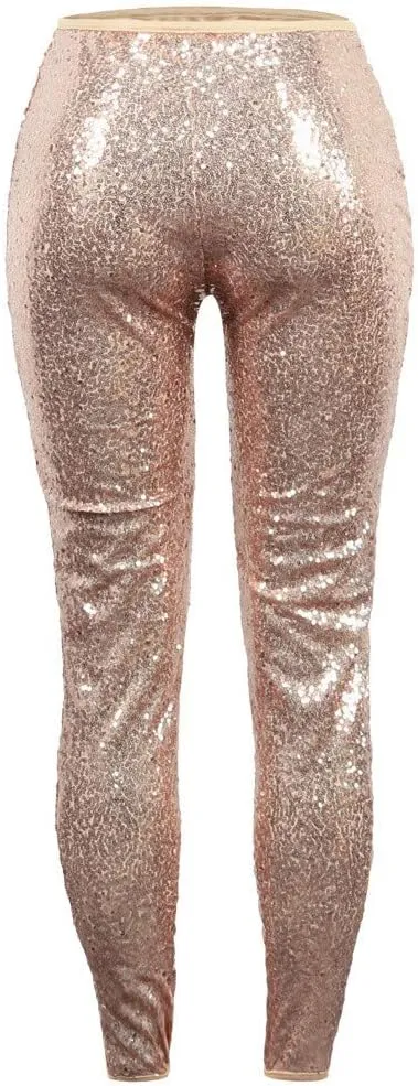 ZYXTIM Women's Shiny Sequin Petite Pants High Waist Stretchy Casual Hip Hop Club Wear Straight Leg Plus Size Pencil Pant