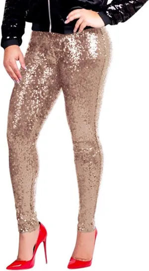 ZYXTIM Women's Shiny Sequin Petite Pants High Waist Stretchy Casual Hip Hop Club Wear Straight Leg Plus Size Pencil Pant